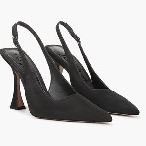 SAM EDELMAN Odette Slingback Pointed Toe Pumps Graphite Gray Suede 7.5 NEW